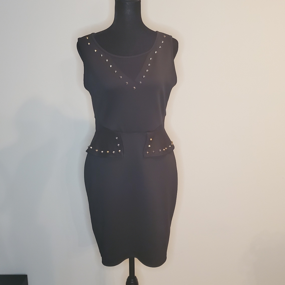 Black Fitted Dress w/ Gold Stubs